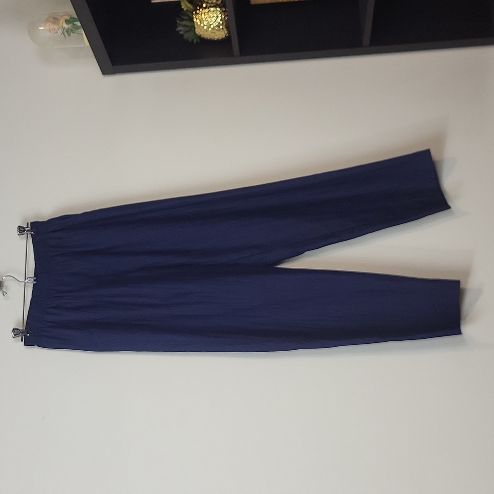 ALLISON DALEY Blue Jordanie Crinkle Pull-on Straight Leg Pants